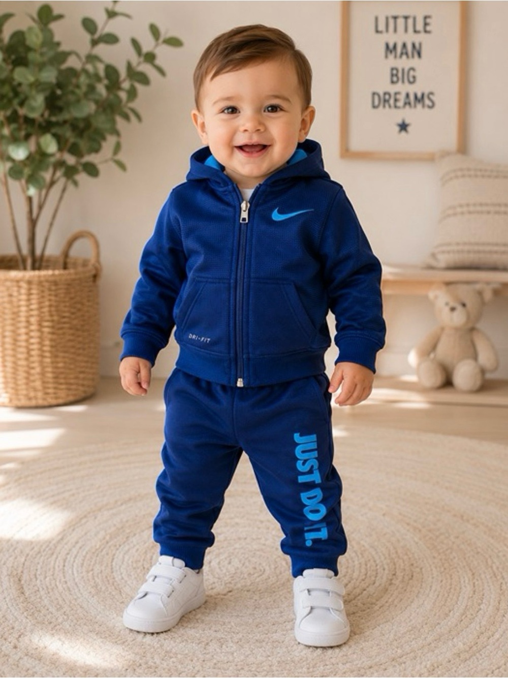 Nike Baby Boys Dri-FIT Tracksuit Set 12M Blue Hoodie Joggers Just Do It